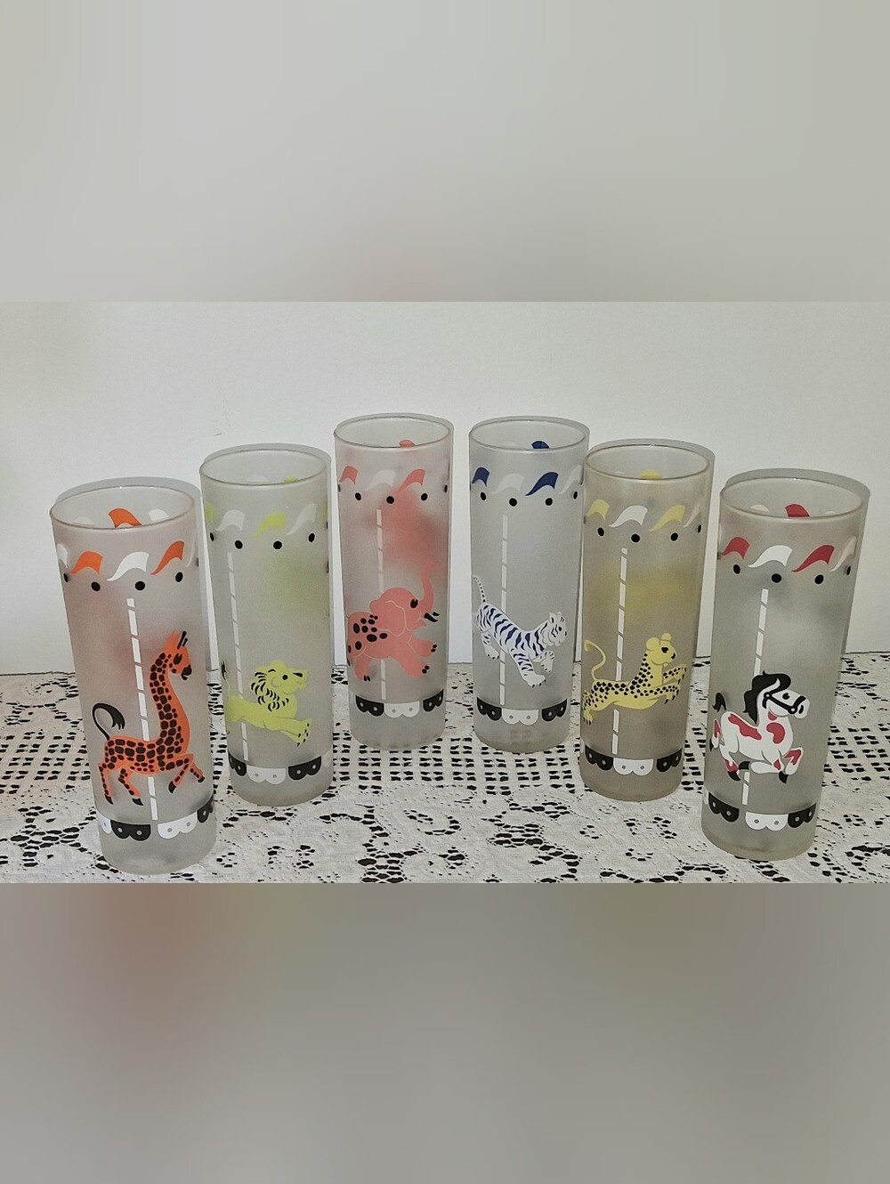 Libbey MCM 1950s CAROUSEL Frosted Tom Collins Set Of 6